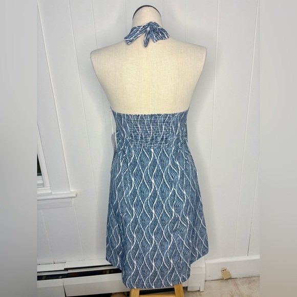 NWT Krimson Klover Piper Geo Print Mini Halter Dress Blue and White Floral Large - Picture 3 of 7